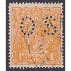 Australian    King George V    4d Orange   Single Crown WMK  Perf O.S. Plate Variety 1R57..